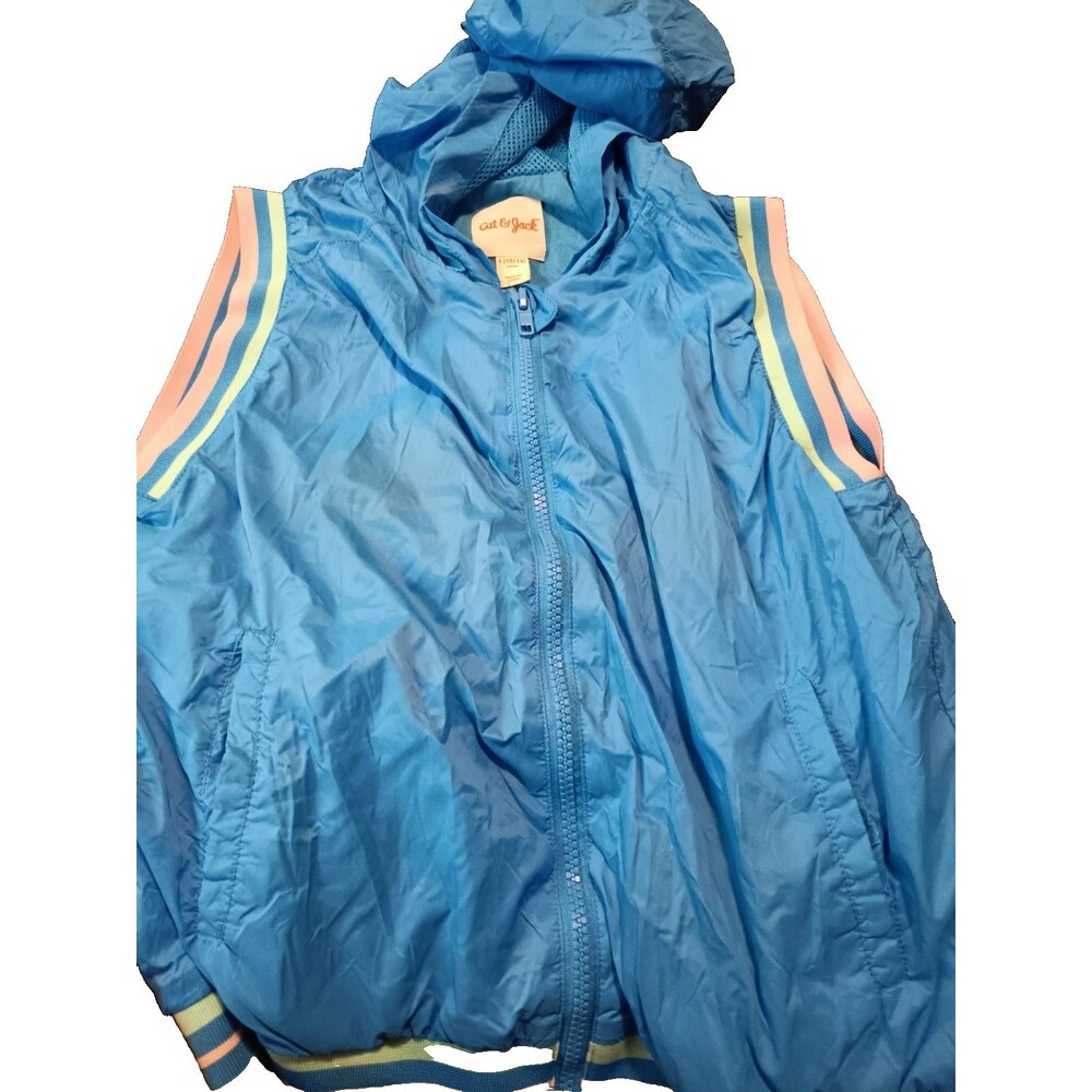CAT & JACK Girl’s Nylon Hooded Vest Blue Teal Pink Size L 10/12 Vintage Style